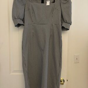 Topshop Black & White Gingham Midi Dress